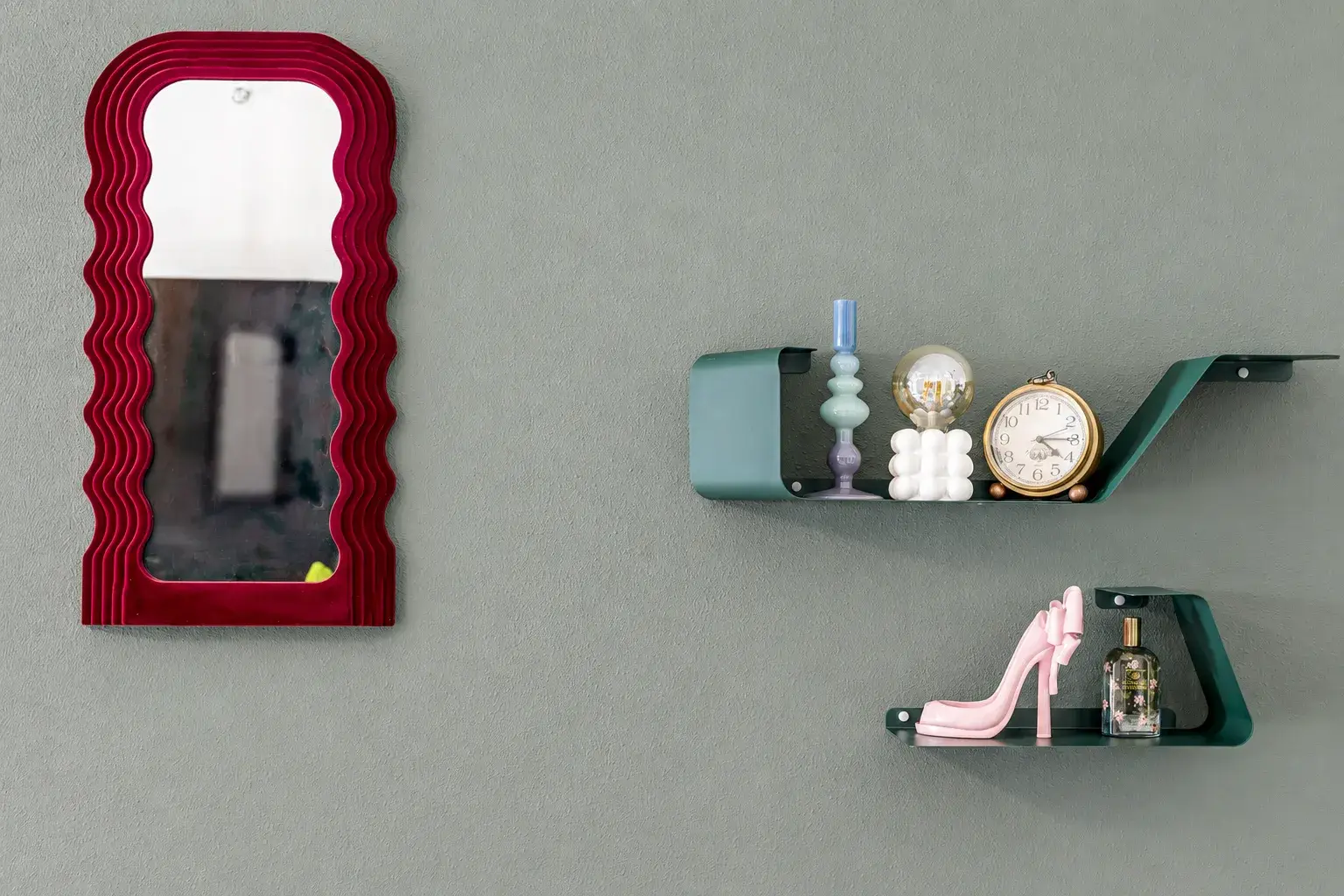 Chic designer wall decor with statement mirror and curated modern accents