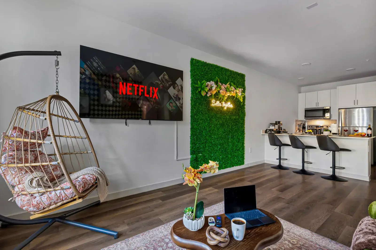 Living room with a breakfast bar