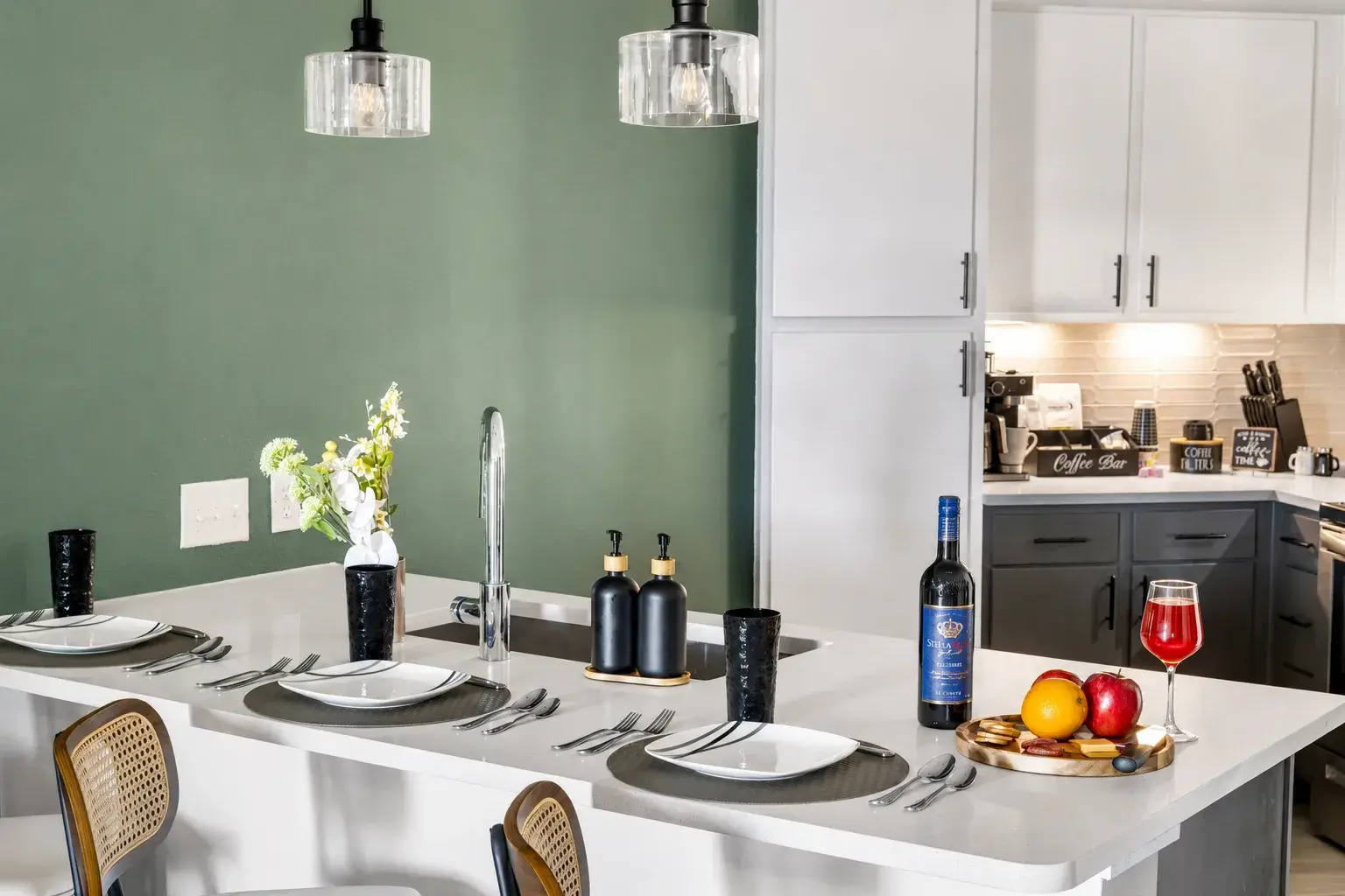 Modern kitchen island dining with stylish finishes and inviting touches