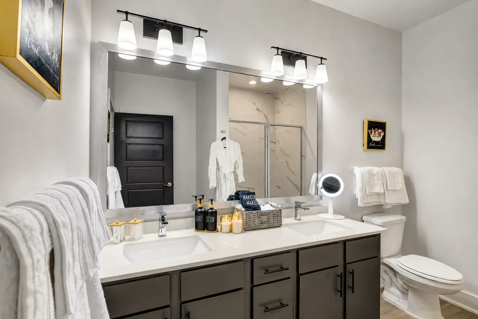 Bright modern bathroom with double vanity and spa-like touches