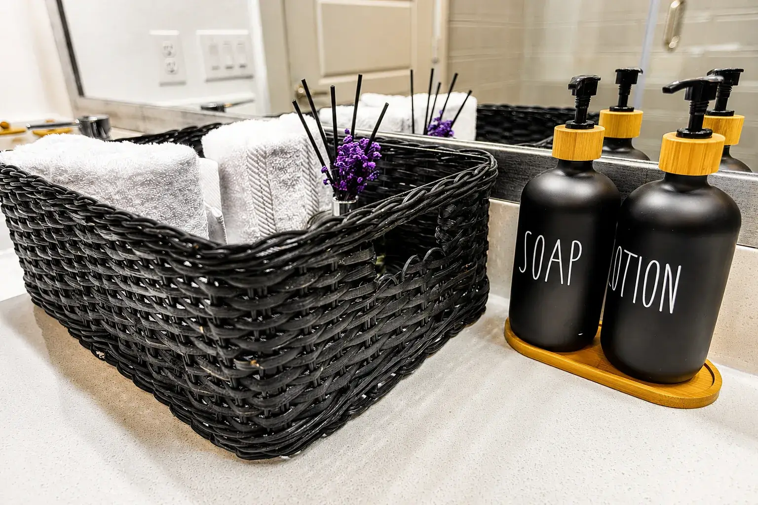 Spa-like bathroom touches with fresh towels and modern amenities