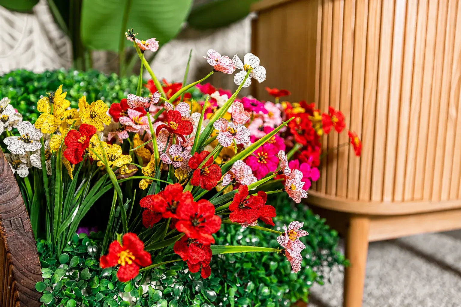 Vibrant floral décor adds a warm, stylish touch to the space