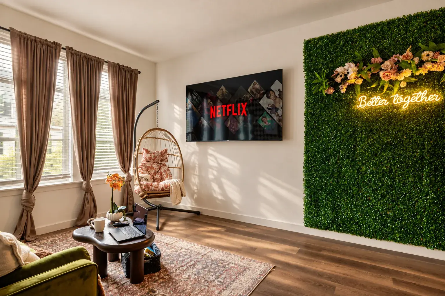 Living room with a hanging chair