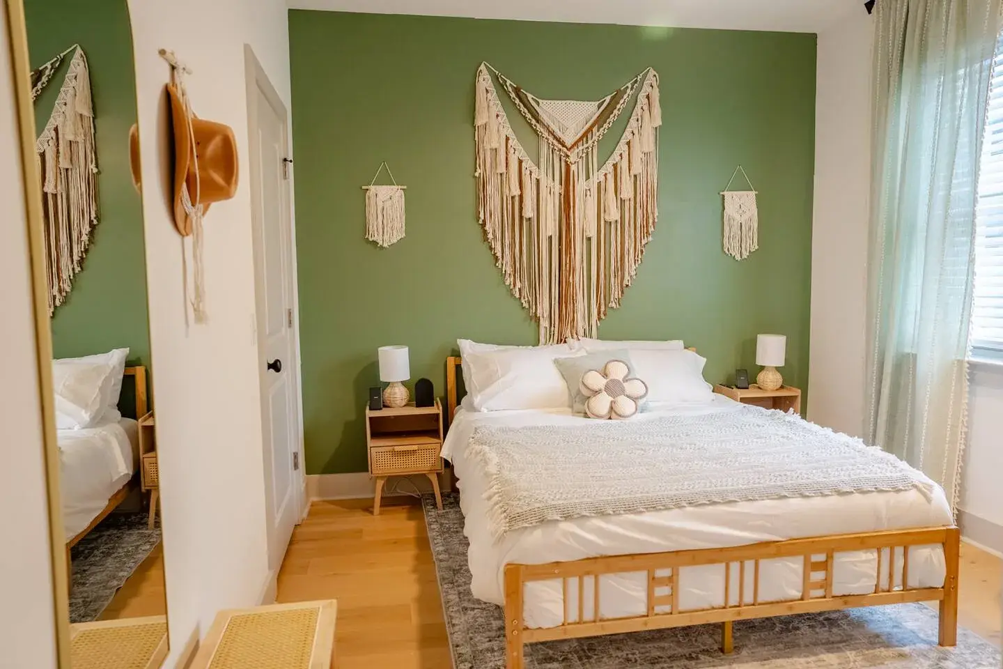 [Bedroom #3] Boho style queen bedroom with 55in TV