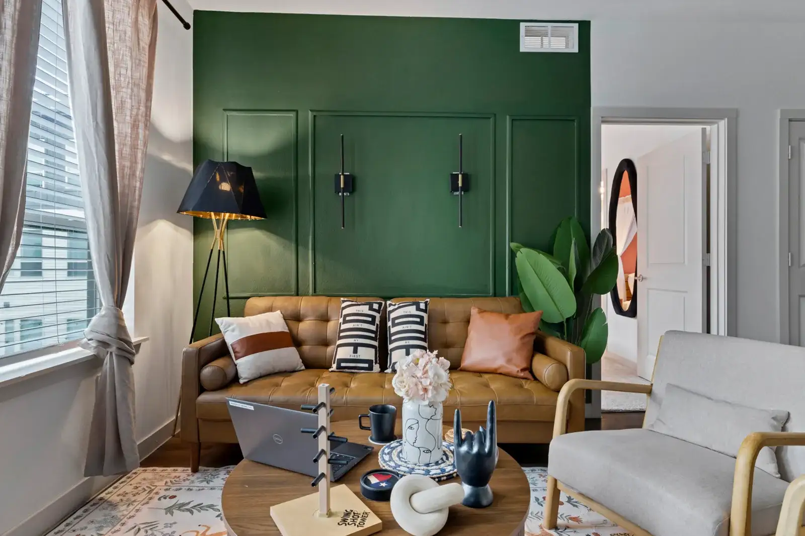 Living room with a leather sofa
