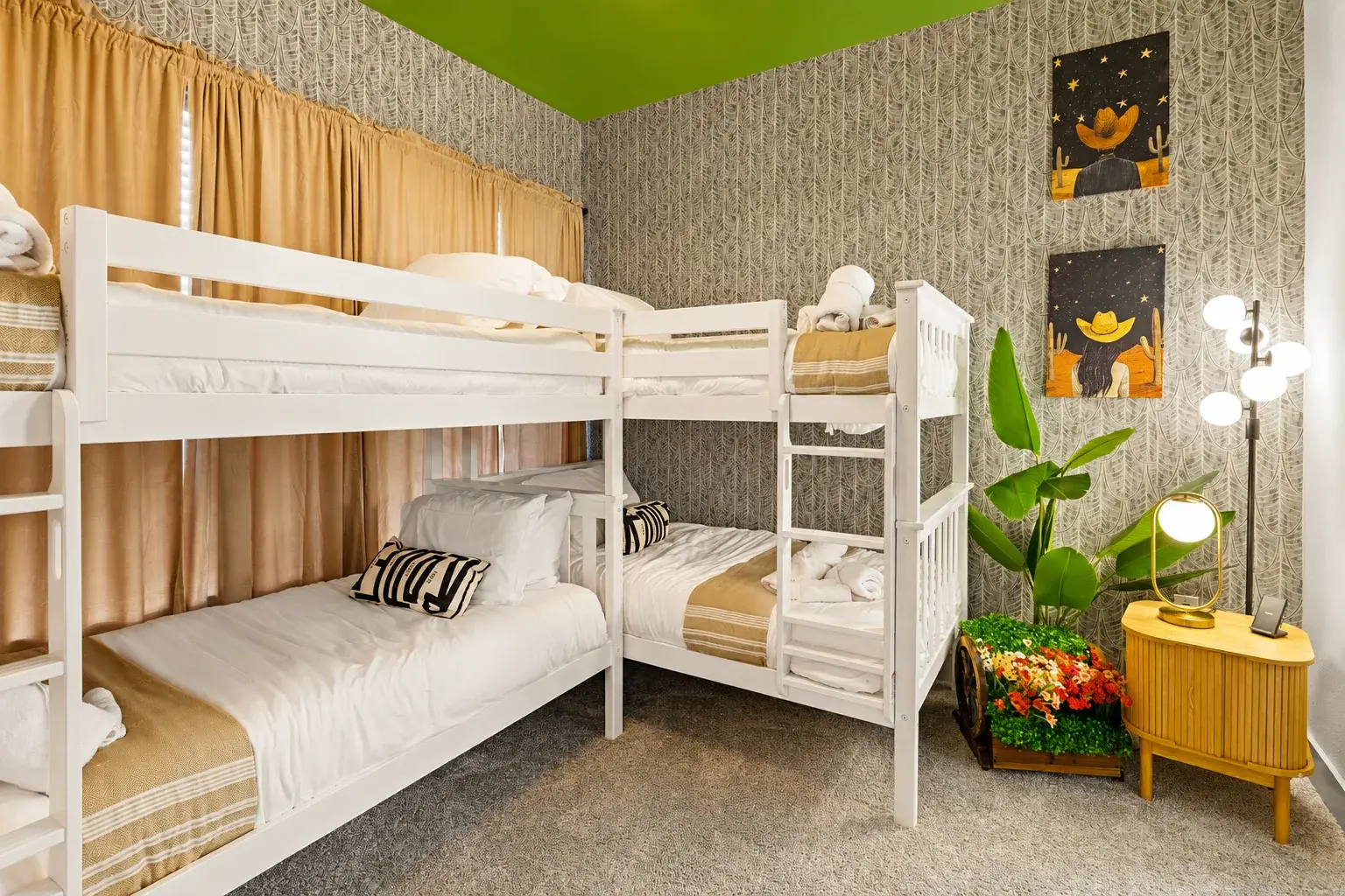 Cozy, stylish bunk room perfect for families or group stays