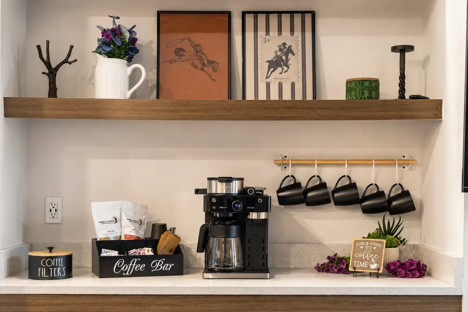 Chic coffee bar with hanging mugs and stylish designer touches